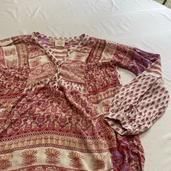 Blue Boheme Hippie Boho Chic Paisley Shirt Top Blouse One Size - Picture 3 of 9